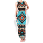 gb nat00319 pattern native round neck double slit sundress