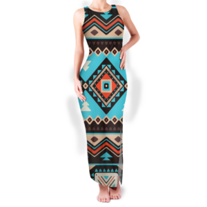 gb nat00319 pattern native round neck double slit sundress