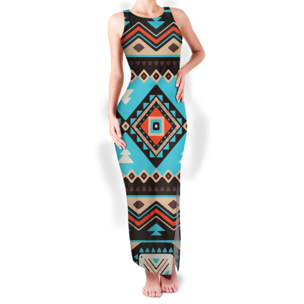 gb nat00319 pattern native round neck double slit sundress