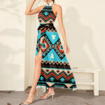 gb nat00319 tribal line shapes dress maxi ligation