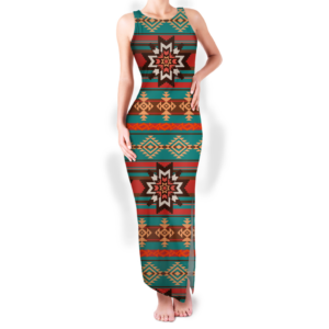 gb nat00320 pattern native round neck double slit sundress