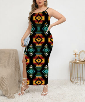 gb nat00321 native american oblique shoulder exposure dress with side split