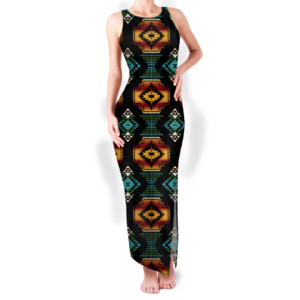 gb nat00321 pattern native round neck double slit sundress