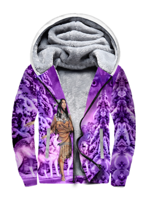 gb nat00352 native girl and wolf purple 3d fleece hoodie