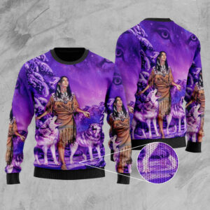 gb nat00352 native girl and wolf purple sweater