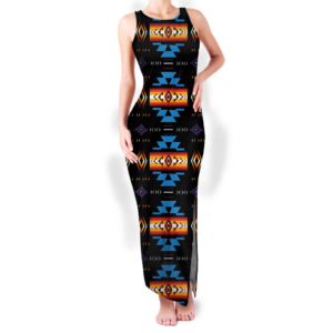 gb nat00363 pattern native round neck double slit sundress