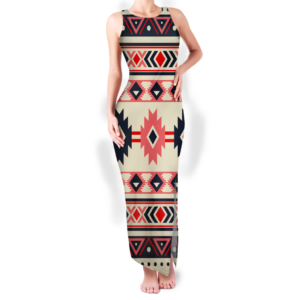 gb nat00375 pattern native round neck double slit sundress