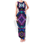 gb nat00380 pattern native round neck double slit sundress