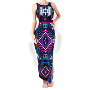 gb nat00380 pattern native round neck double slit sundress