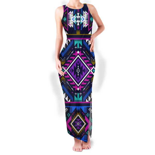 gb nat00380 pattern native round neck double slit sundress