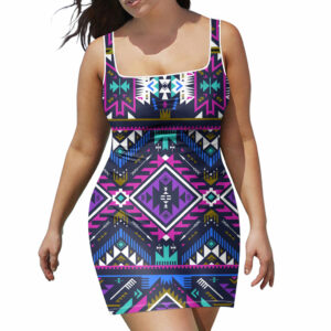 gb nat00380 purple tribe pattern neckline dress