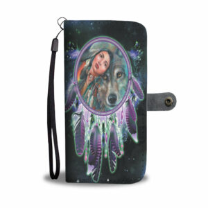 gb nat00394 native girl wolf wallet phone case