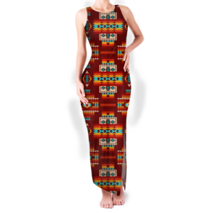 gb nat00402 02 pattern native round neck double slit sundress