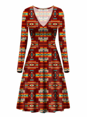 gb nat00402 02sb red pattern native v long sleeve dress 1