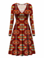 gb nat00402 02sb red pattern native v long sleeve dress