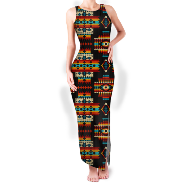 gb nat00402 pattern native round neck double slit sundress