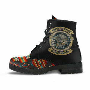 gb nat00402 skull black pattern native leather boots