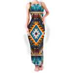 gb nat00406 pattern native round neck double slit sundress