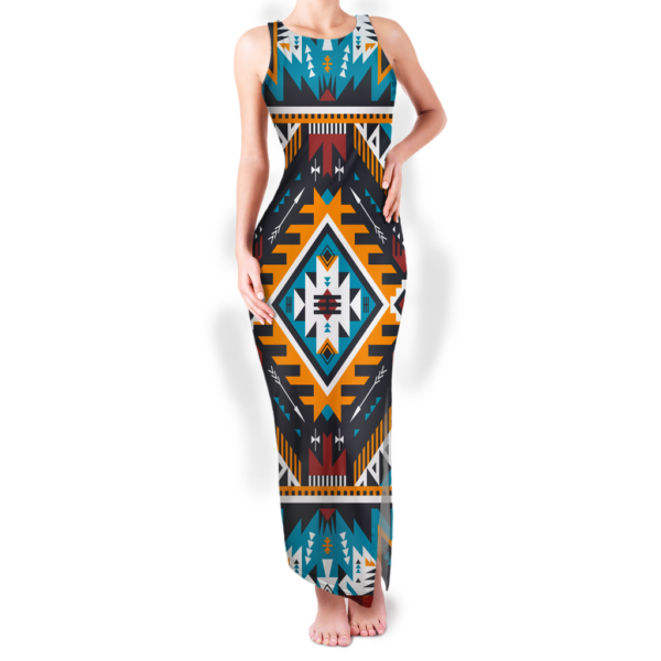 gb nat00406 pattern native round neck double slit sundress