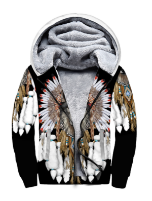 gb nat00446 wolf with feather headdress 3d fleece hoodie 1