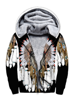 gb nat00446 wolf with feather headdress 3d fleece hoodie