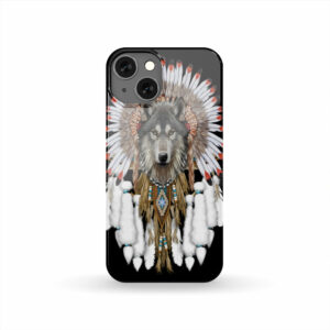 gb nat00446 wolf with feather headdress phone case