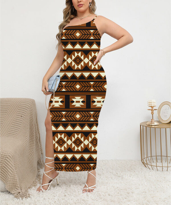 gb nat00508 pattern native oblique shoulder exposure dress with side split