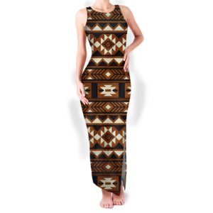 gb nat00508 pattern native round neck double slit sundress