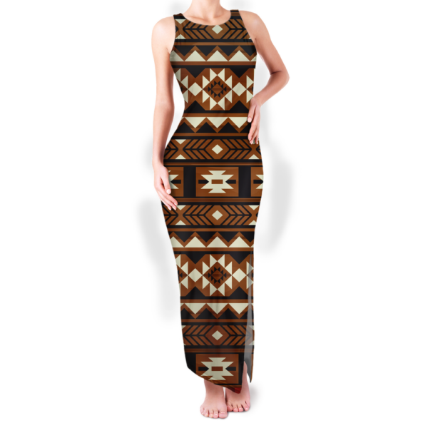 gb nat00508 pattern native round neck double slit sundress