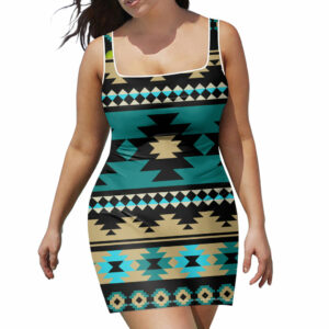 gb nat00509 green ethnic aztec pattern neckline dress