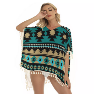 gb nat00509 green ethnic aztec pattern square fringed shawl 1