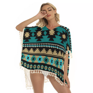 gb nat00509 green ethnic aztec pattern square fringed shawl