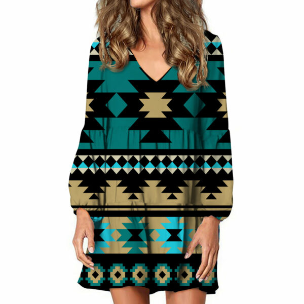 gb nat00509 green ethnic aztec pattern swing dress