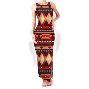 gb nat00509 pattern native round neck double slit sundress