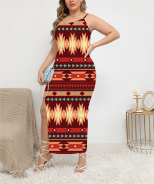 gb nat00510 pattern native oblique shoulder exposure dress with side split