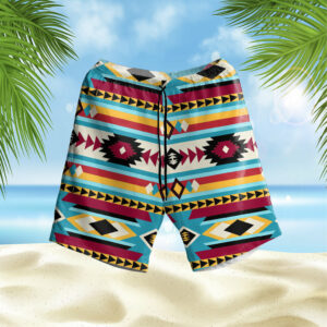 gb nat00511 blue red pattern hawaiian shorts