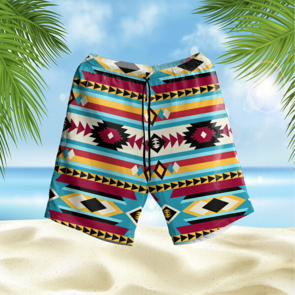 gb nat00511 blue red pattern hawaiian shorts