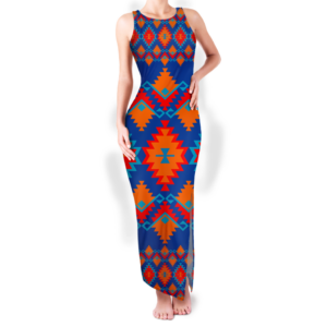 gb nat00520 pattern native round neck double slit sundress