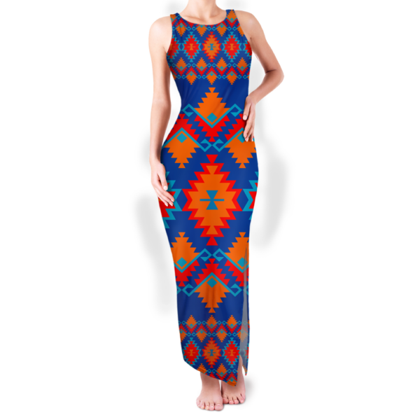 gb nat00520 pattern native round neck double slit sundress