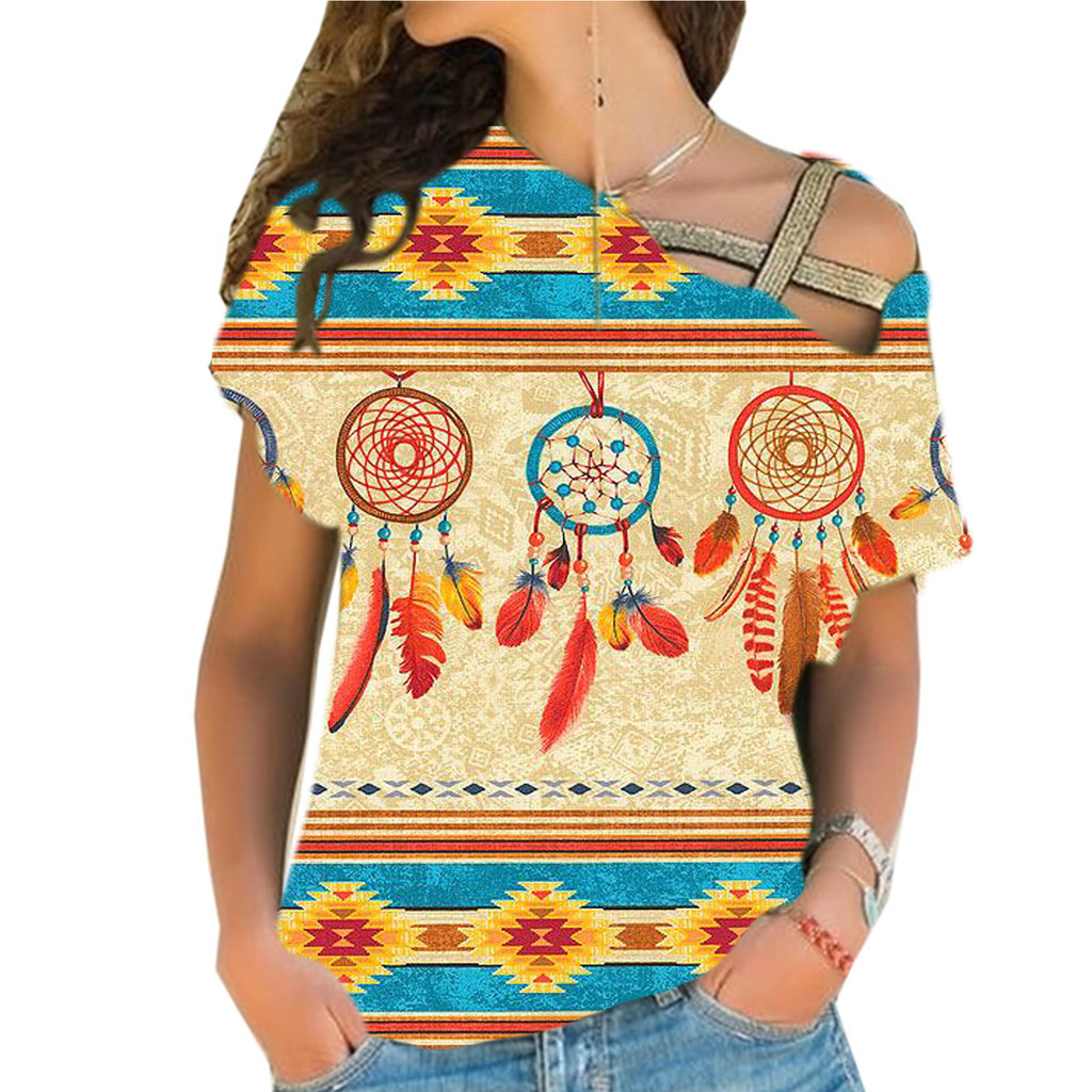 Feather Dream Catchers Cross Shoulder Shirt – 49native.com