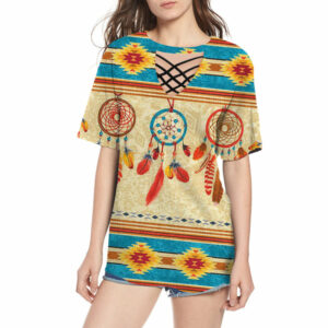 gb nat00524 feather dream catchers round neck hollow out tshirt 1