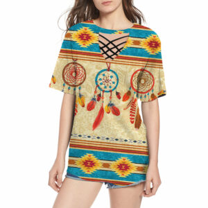 gb nat00524 feather dream catchers round neck hollow out tshirt