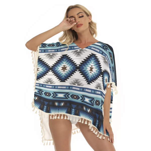 gb nat00528 blue colors pattern square fringed shawl