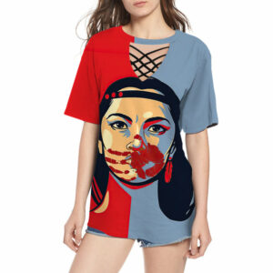 gb nat00536 red blue girl round neck hollow out tshirt 1
