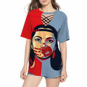 gb nat00536 red blue girl round neck hollow out tshirt