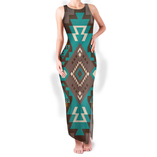 gb nat00538 01 pattern native round neck double slit sundress