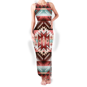 gb nat00540 pattern native round neck double slit sundress