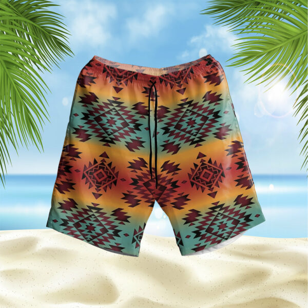 gb nat00541 blue orange pattern hawaiian shorts