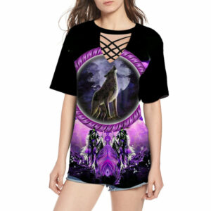 gb nat00564 howling wolf dream catcher round neck hollow out tshirt 1