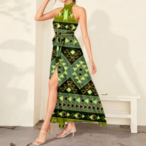 gb nat00570 green pattern dress maxi ligation